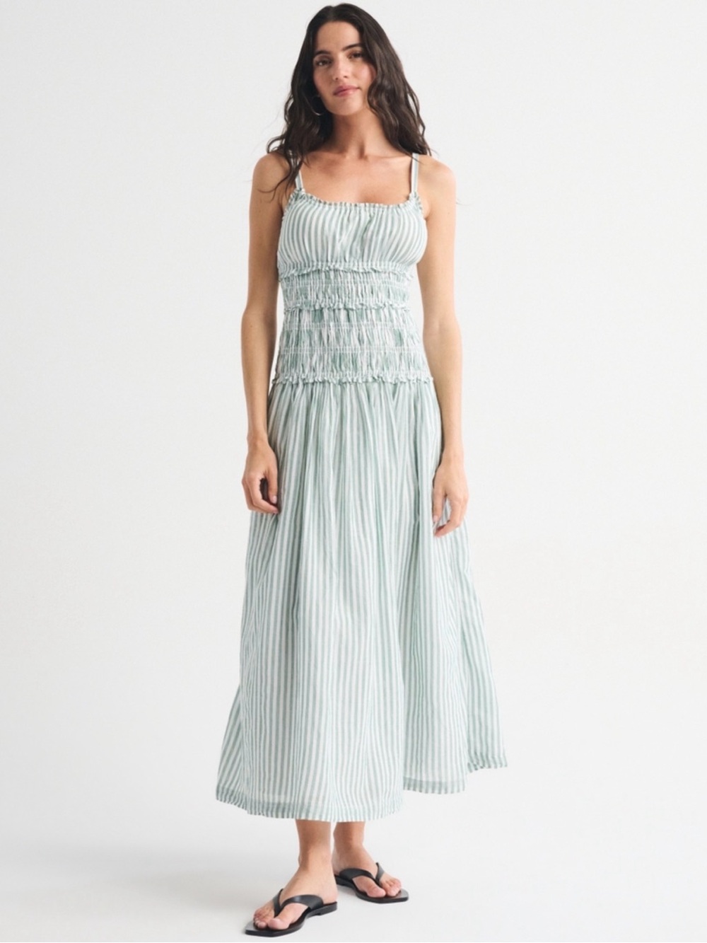 Abercrombie & Fitch Light Mint Striped Smocked Maxi Dress Bra Free - Picture 1 of 8
